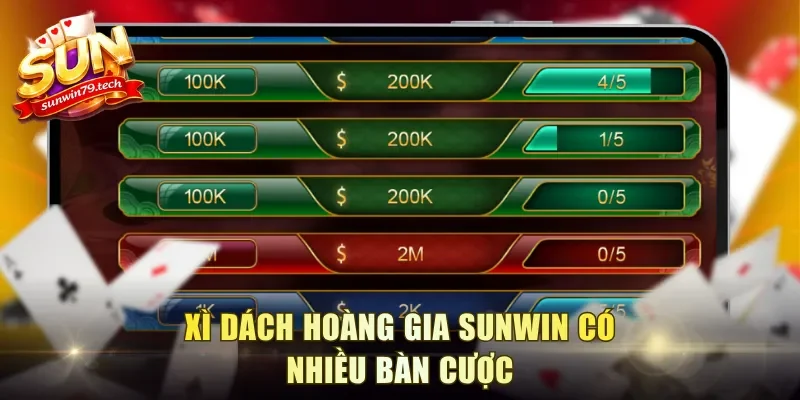 Xì Dách Hoàng Gia Sunwin có nhiều bàn cược